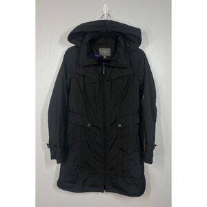 Cole Haan Signature Raincoat Jacket Women's M – Black Hooded Midi Trench Style
